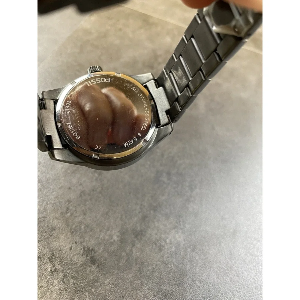 Fossil Men's Dark Gunmetal Gray Quartz 44mm Watch BQ1267-NEW BATTERY